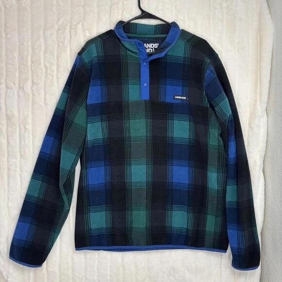 Lands' End Other - LANDS' END Fleece Flannel  Pullover Sweater Blue Green Black Plaid Men’s L Large